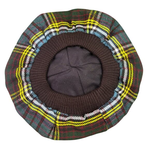 Tartan Plaid Wool Blend Traditional Tam Hat With Pom & Vibrant Pattern - Picture 5 of 6